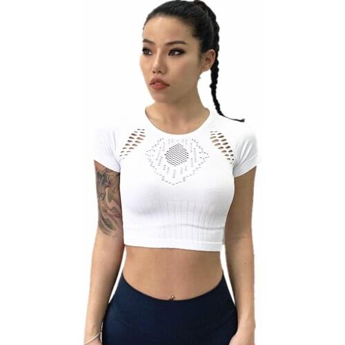 2021 Sexy Solid Color Women Short Sleeve Attire Paragraph Tops Fitness Engrave Air T-Shirts Skinny Slim Fit O-Neck Tees