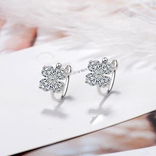 Womens Fashion Romantic Flower Clip Earrings Simple Lovely Heart Zirconia Stone Charming Cuff Earrings Gifts For Lady Girls