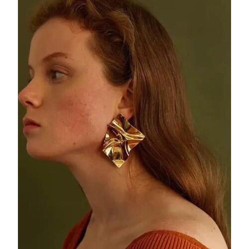 Baroque Earrings For Women Gold Irregular Square Stud Earings Dangle Hyperbole Eardrop Brincos Pendientes Party Jewelry