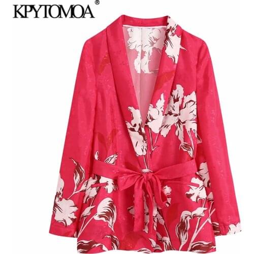 KPYTOMOA Women 2021 Fashion With Belt Floral Print Blazer Coat Vintage Long Sleeve Welt Pockets Female Outerwear Chic Veste