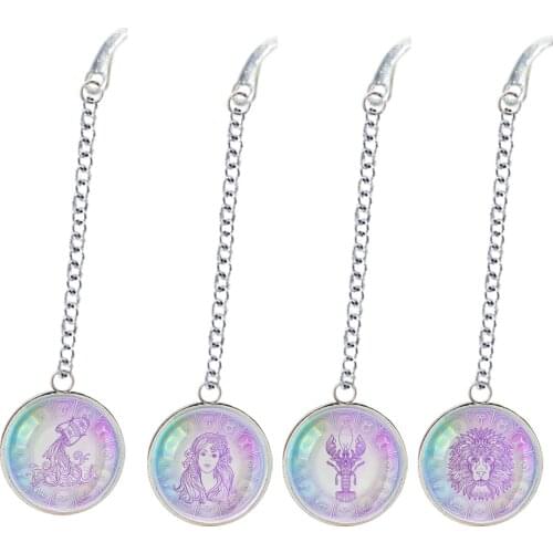 12 Constellations Galaxy Pendant Metal Bookmark 12 Zodiac Signs Astrology Charm Fashion For Fans Book Marque Page Mate Marker
