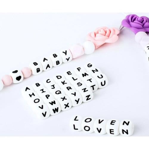 15/36/100/200/500/1000pcs Letter Silicone Beads 12mm Baby Teether Beads Chewing Alphabet Bead For Personalized Name DIY Teething