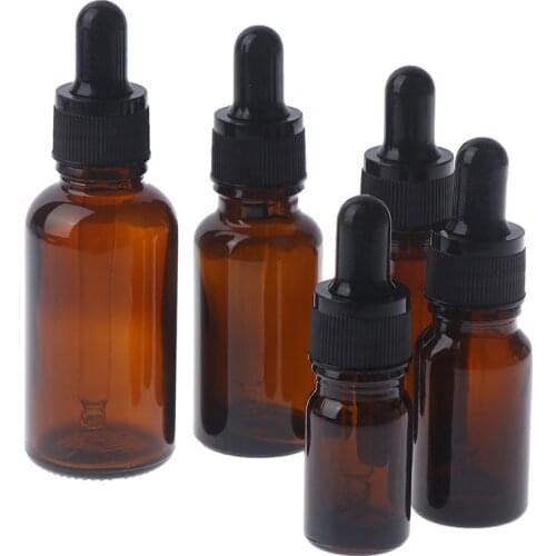 1PC Empty Dropper Bottle Amber Essential Oil Glass Aromatherapy Liquid Brown Liquid Dropper Bottles Refillable 5/10/15/20/30ml