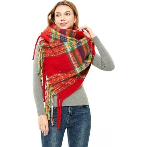 2020 NEW Autumn Winter Thick Women scarf Plaid Shawls warm Loop Yarn scarves Tassel shawls Luxury neck Bandana Pashmina