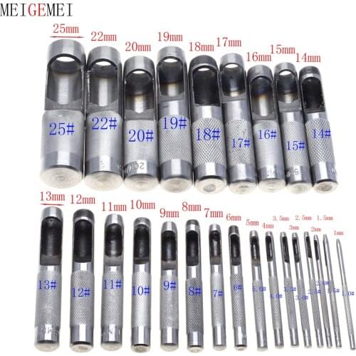 25 Size Pick Belt Punch Leather Tools Leather Punch Leathercraft Hole Craft Set Hollow Puncher 1.0mm-25mm for Clothing Canvas