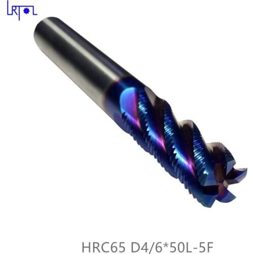 5PCS HRC65 D4 6*50MM 5Flutes tungsten solide Roughing End Mills Spiral Bit Milling Tools Carbide CNC Router bits