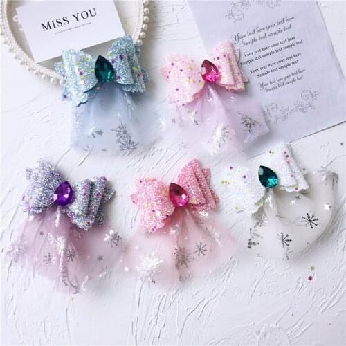 5pcs/lot 9.5*5.5cm DIY handmade sequins luminous mesh bowknot appliques for princess hair accessories material