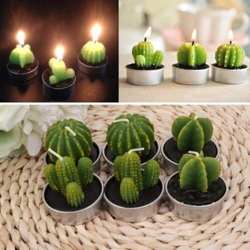 6Pcs Tealight Candles Long Burning Unscented Succulent Mini Tea Light Home Decor