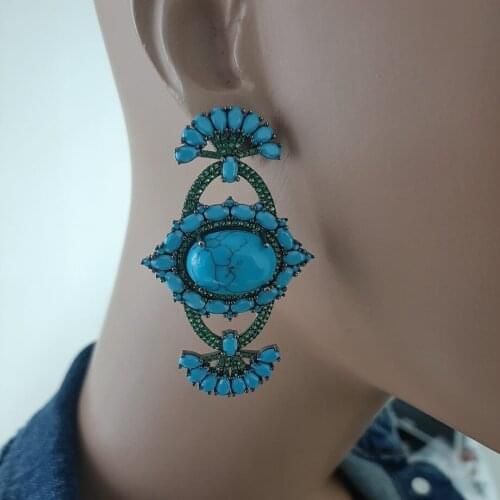 925 Sterling Silver Earrings Aquamarine Statement Long Big Boho Cute Dangle Stud Earrings серьги с камнями 925