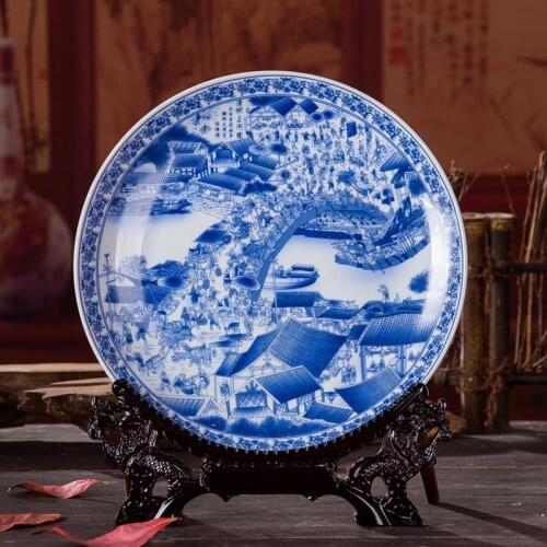 Antique Inmitation Artistic Ceramic Porcelain Decoration Plate / Dish with Printed Ancient Chinese Life Scene Painting