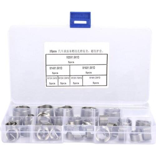 35Pcs M12/M14/M16/M20 Car Drain Plug Helical Threaded Repair Insert Spiral Wire Screw Sleeve Kit Thread Tap Insertion Tools Set