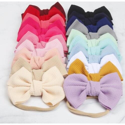 4.5 Inch Small Solid Knitting Fabric Bows Hair Clip Or Skinny Nylon Headband Fabric Hair Bow Headbands 20 Colors 60Pcs/lot