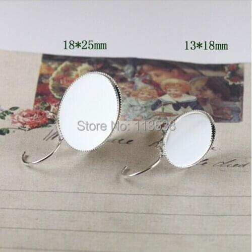 Free shipping!! 100pcs Brass Metal Silver Plated 13x18mm Cabochon Setting Earring French Leverback Hooks with Blank Base Trays