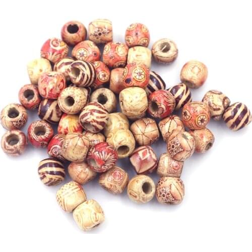 50Pcs European Spacer Beads Fit Charm Bracelets Drum Wood Mixed Painted Jewelry DIY Finding 11x12mm