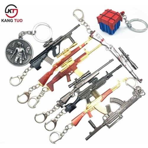 Game PUBG Playerunknowns Battlegrounds Weapons Gum Model Keychain Metal Alloy Keyring Holder 12cm For Souvenir Cosplay Props