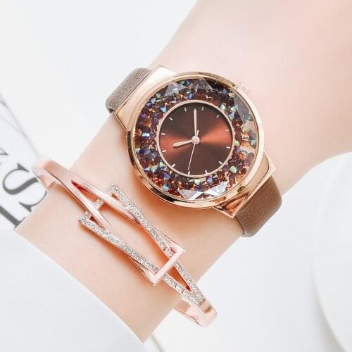 Simple Watch Women Luxury Ladies Quartz Leather Strap Movable Rhinestones Watch Female Wristwatches Brown Clock Relogio Feminino