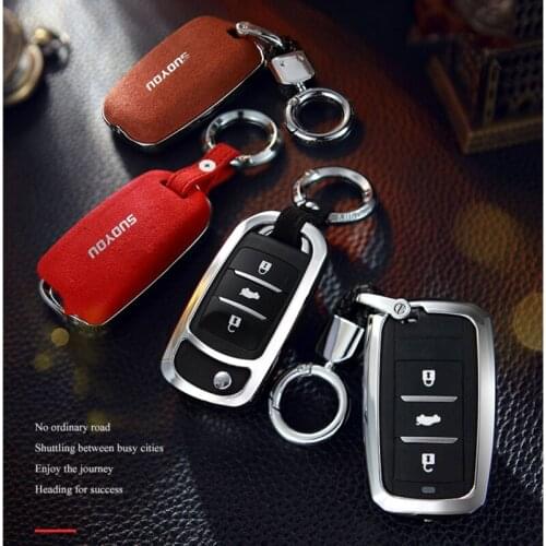 Genuine Leather Galvanized Alloy Car Key Case Cover For Changan CS75 EADO CS35 RAETON CS15 V3 V5 V7 Key Ring 2016 2017 2018 2019