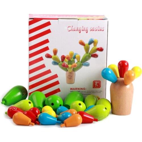 Kids Wooden Educational Montessori Balancing Cactus Shape Toy Stacking Rainbow Puzzles Putting Disassembling Toy
