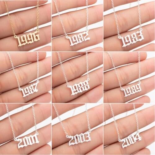 Hfarich Punk Old English Date Necklaces Personalize 1988 1993 1995 1997 1998 1999 2020 Custom Birth Year Necklace