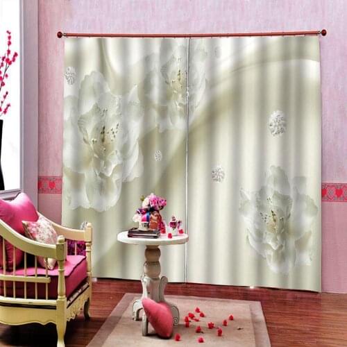 Customized 3d Curtain Clear And Simple White Flowers Curtains 3d Digital Printing Curtains Decor