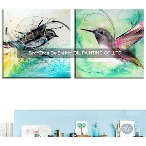 Handmade Bird Oil Painting on Canvas Hand Painted Modern Blue-green Background Animal Paintings For Room Wall Decor Painting