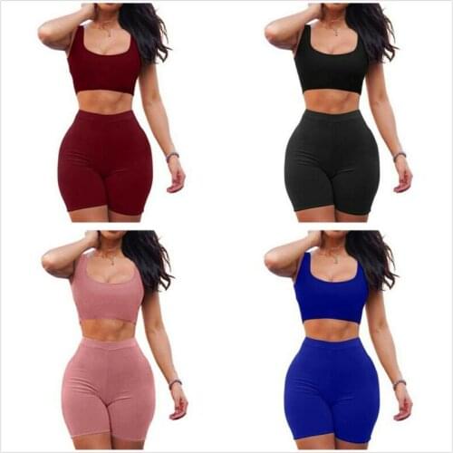 2 Piece Set Women Two Piece Sets Crop Top Shorts Sleeveless Vest Bodycon Outfits Summer Tracksuits Sportwear Clothes For Women