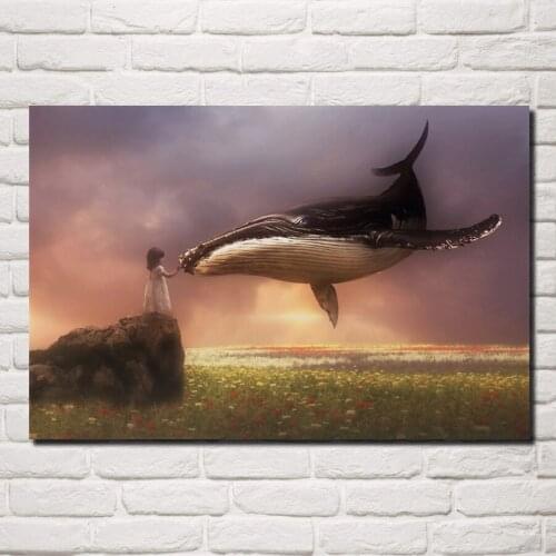 Touch the flying whale kid the sky girl living room home art decor wood frame fabric poster MC785