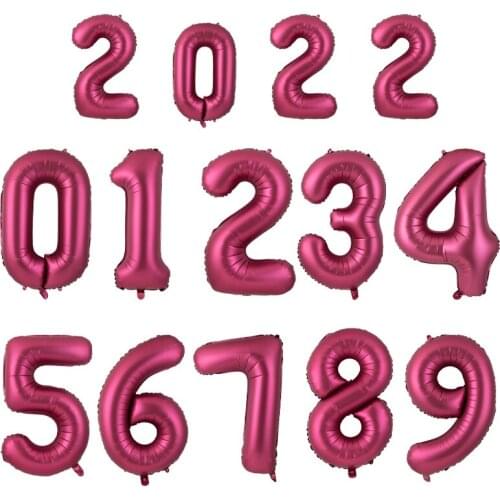 Burgundy Red Foil Balloon Number Ballons Happy Birthday Banner Heart Balloon Adult Wedding Anniversary Decoration Baby Shower