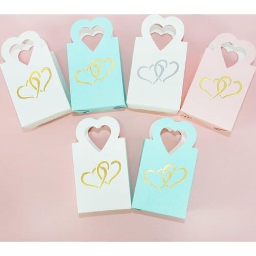 10/20pcs White Pink Blue Creative European Candy Bag Love Heart Mini Handbag Wedding Party Favors Box Christmas Cookie Gift Bags