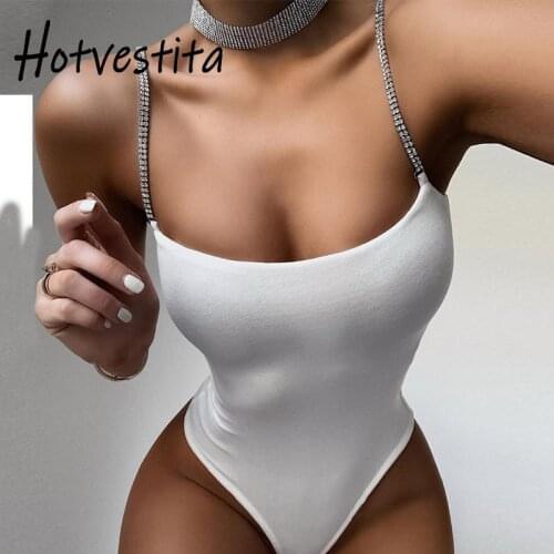 SOGADRESS 2021 New Fashion Sexy Diamonds Straps Bodysuits Women Bodycon Jumpsuits Crystal Strappy Black White Body Top Clubwear