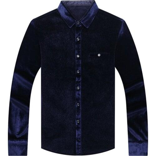 Man Velvet Dresses Winter Thick Warm Shirts Casual Male Fur Clothes Long Sleeved