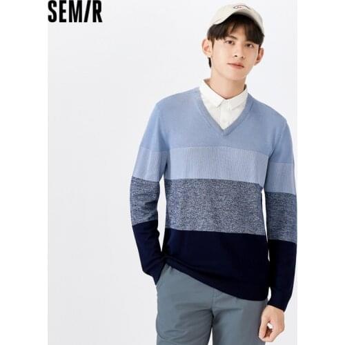 SEMIR Sweater Men Autumn 2021 New Fashion Trend Fake Two Pieces Contrast Stitching Man Shirt Collar Sweater