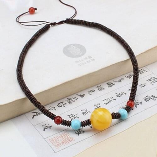 Simple retro natural coconut film imitation beeswax necklace fashion personality wild necklace womens clothes jewelry