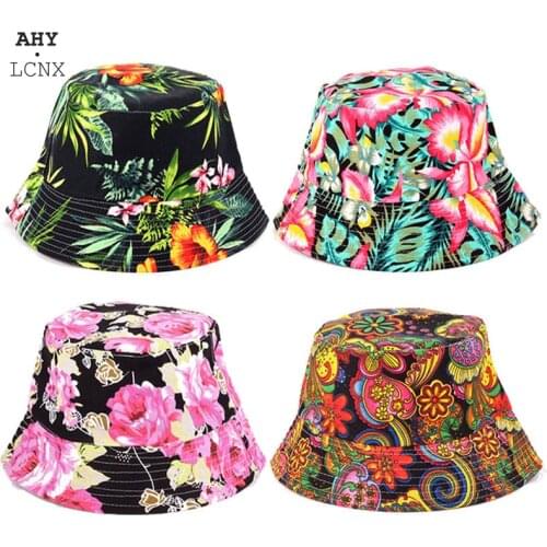 Summer Autumn New Fashion Reversible Floral Pattern Foldable Bucket Hats Fisherman Caps For Women Outdoor Sun Prevent Hats