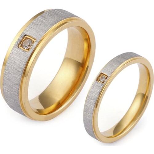 1 Pair 18k Gold Plated CZ Stone Couple Wedding Rings Set Love Alliance for Men Women Anniversary Marriage Titanium Jewelry