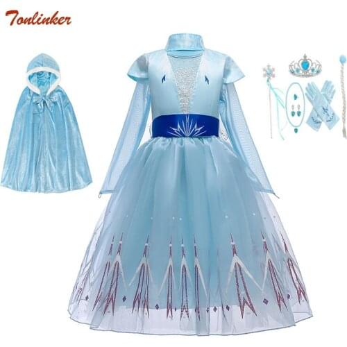Halloween Girls Party Dress Snow Queen Dressing Up Girl Blue Carnival Fancy Tulle Dresses Child Princess Cosplay Costumes