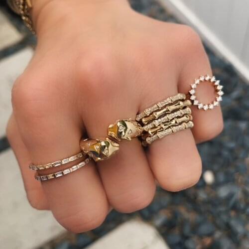 Gold Plated Vermeil 100% 925 Sterling Silver Bamboo Shape Band CZ Eternity Band Ring For Women