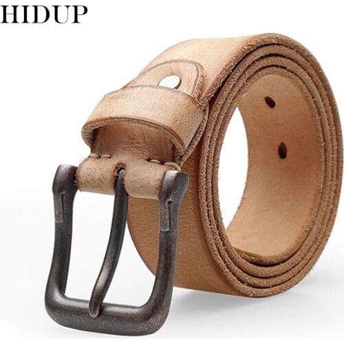 HIDUP Top Quality 100% Solid Cowskin Belt Mens Pure Cow Cowhide Leather Retro Styles Pin Buckle All-match Belts for Men NWJ288