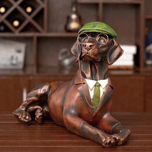 Large Size Garden Decor Courtyard Labrador Gentleman Dog With Glasses Animal Garden Park Home Landscape Resin Sculpture