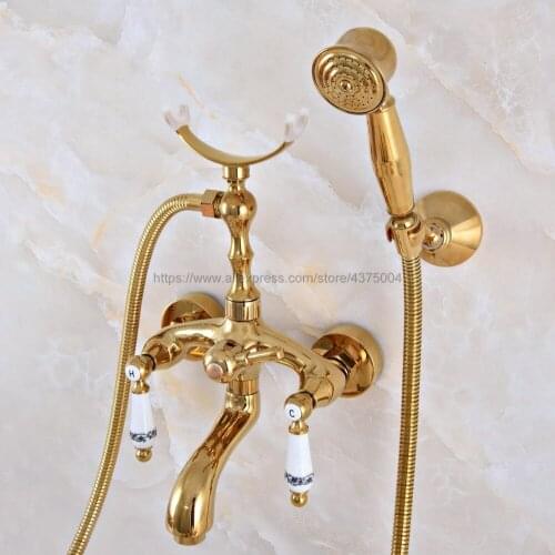 Bathtub Faucets Gold Color Brass Wall Mounted Bathroom Bath Shower Faucets Bathtub Faucet With Hand Shower Nna959