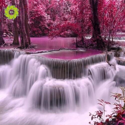 SNA Diamond Painting Waterfall Scenic Full pebble round Rhinestone Diamond Embroidery Landscape Cross Stitch Mosaic Home Deco