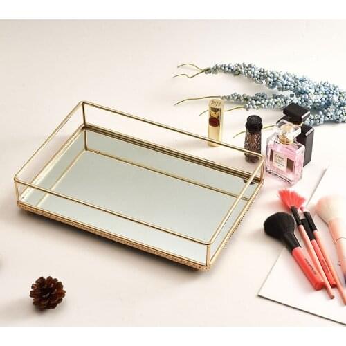 Glass tray cake stand 30*20cm gold color silver plate
