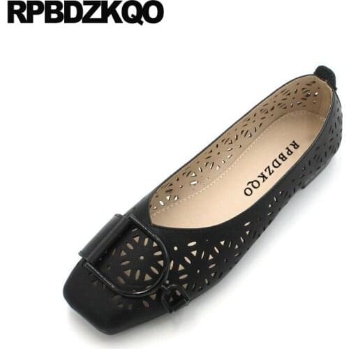 Square toe shoes beautiful breathable blue ballerina size 35 soft ballet flats women metal chinese dress large black hollow out