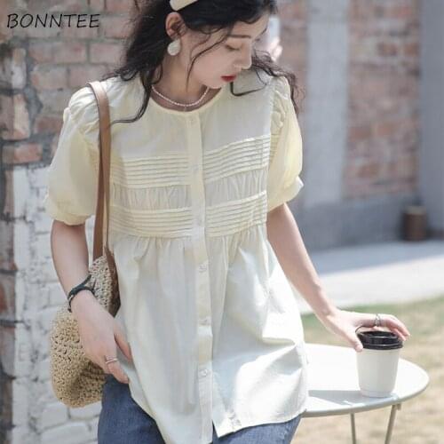 Shirts Women College Style Chic Retro Stylish All-match Ulzzang Fashion O-neck Design Girls Clothing Popular Simple Female Tops
