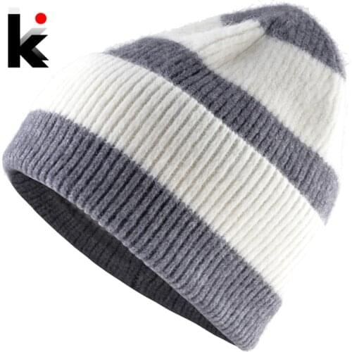 Winter Beanies Women Fashion Knitted Colorful Striped Hat Men Winter Warm Knit Double Layer Skullies Beanies Outdoor Ski Bonnet