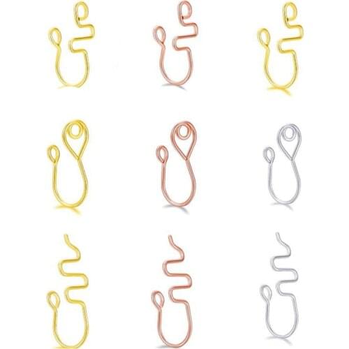 1PCS Stainless Steel Spiral Fake Nose Ring Cuff Non Piercing Nose Ring Clip On Fake Nose Piercing Jewelry Ear Cuff Earring Women