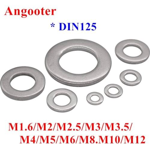 100pcs DIN125 ISO7089 GB97 M1.6 M2 M2.5 M3 M3.5 M4 M5 M6 M8 304 stainless steel Flat machine washer Plain Washer Gasket