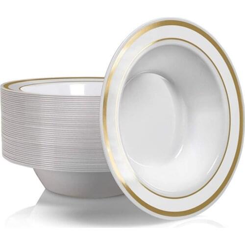 20PCS Disposable Tableware Plastic Salad Soup Bowl High-end Heavy Duty Phnom Penh Banquet Disposable Dessert Plate