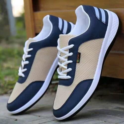 2021 Work Shoes Breathable Sports Shoes Mens Lace-Up Casual Mesh Shoes Comfort Increase Flat Nnon-slip Low-top Running Shoes