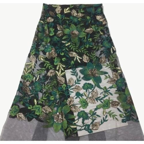 5yards/pc) High grade green embroidered African French net lace fabric with sequins 2020 newest for party dress FSS011